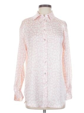 Zara Light Pink Leopard-Print Button-Down Blouse